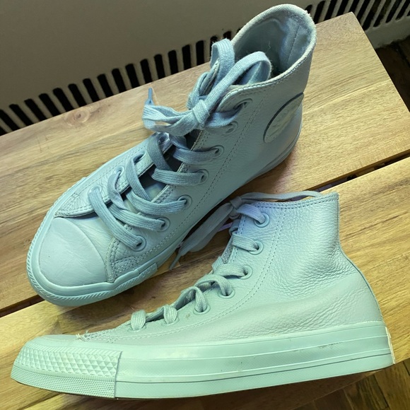 light blue leather converse